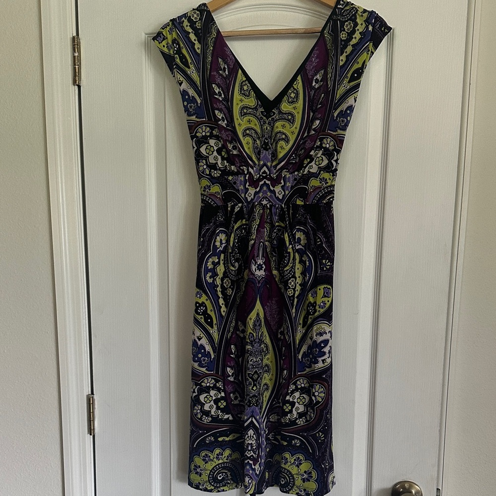Chic Paisley Midi Dress in Purple and Green